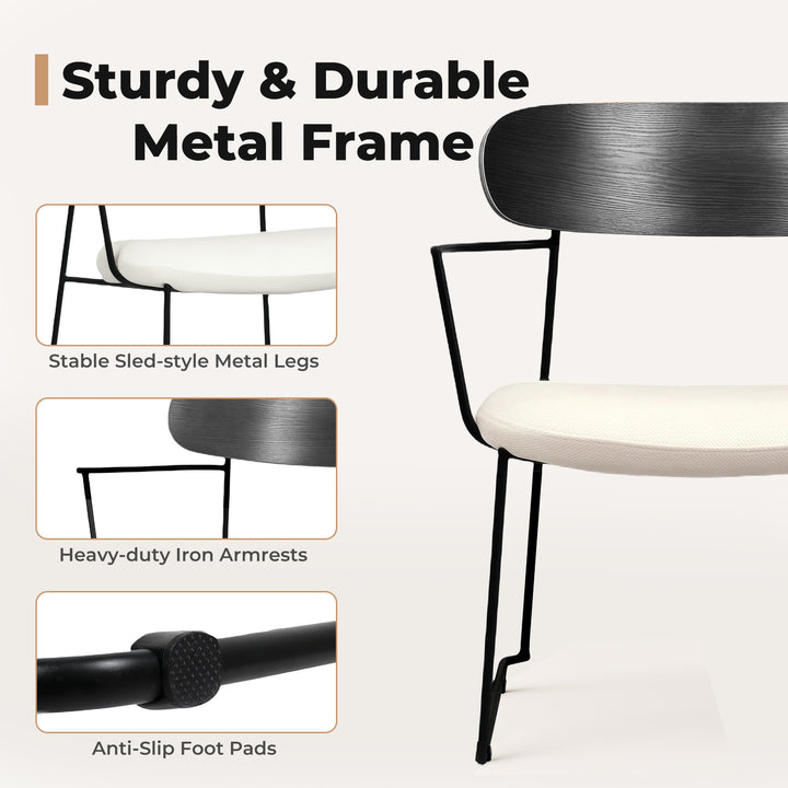 2x Dining Chairs Padded Armchair Soft Upholstered Metal Leg with Arms