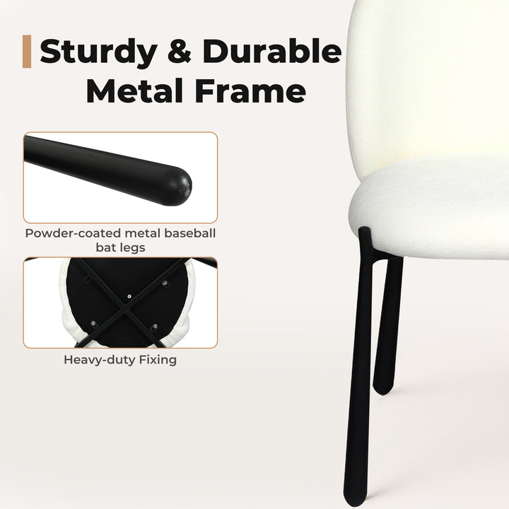 2x Sherpa Dining Chairs Thick Cushioned Upholstered Seat Metal Legs