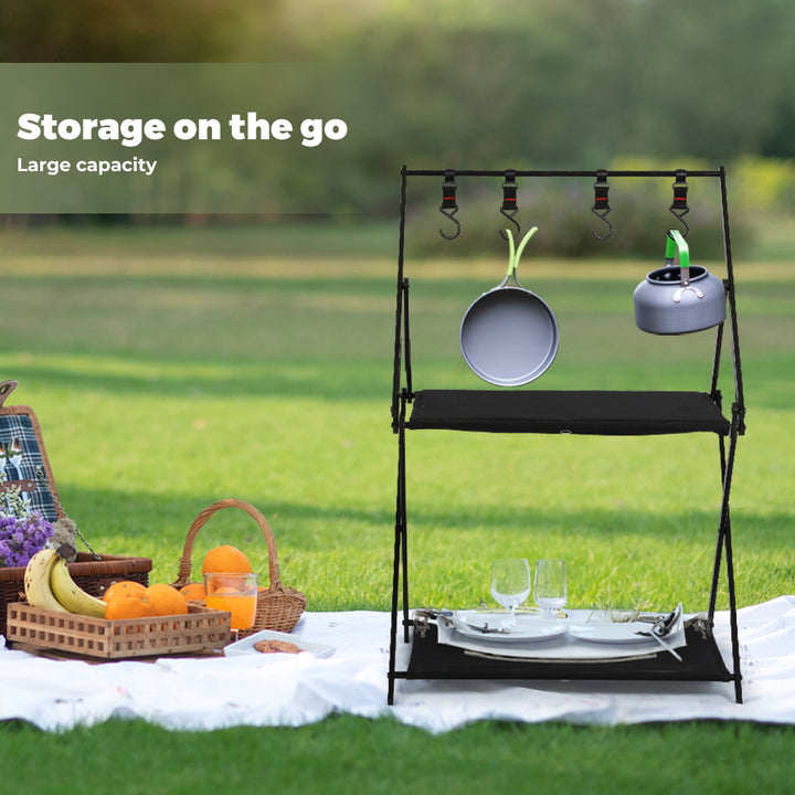Levede Foldable Camping Storage Shelves with Hooks - Levede