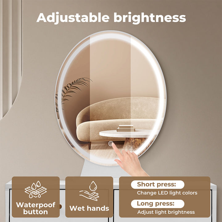 Levede Dressing Table LED Light Strip Makeup Mirror Stool Set Vanity Desk White