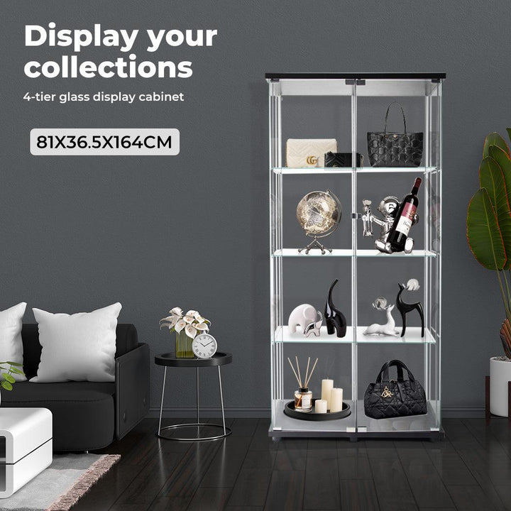 Glass Display Cabinet 2 Doors Collections Storage - Black