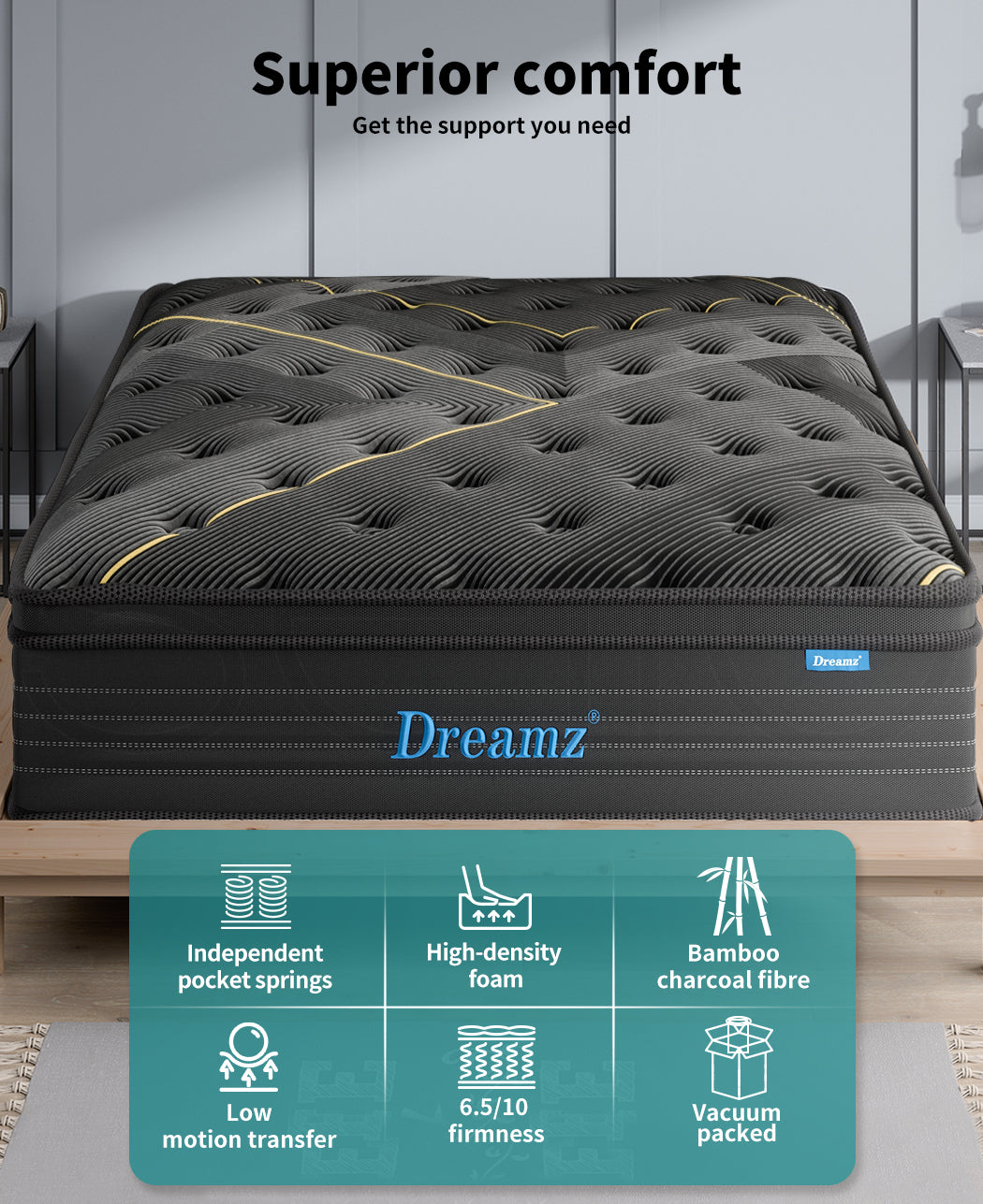 Dreamz Spring Mattress Bamboo Euro Top Bed Pocket HD Egg Foam 35cm Single