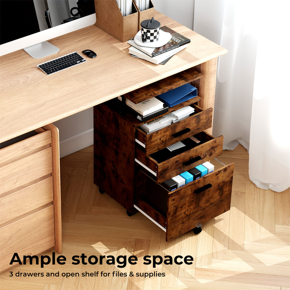 Mobile File Cabinet Drawer Filing Cabinet Home Office Metal Wooden Desk.