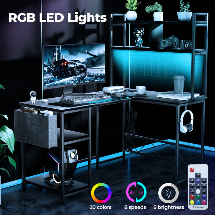 L Shaped Gaming Desk with LED Lights