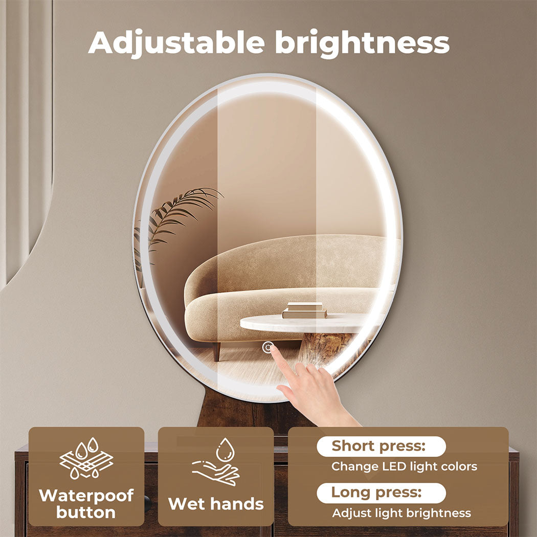 Dressing Table LED Light Strip Makeup Mirror Stool Set Vanity Desk Brown
