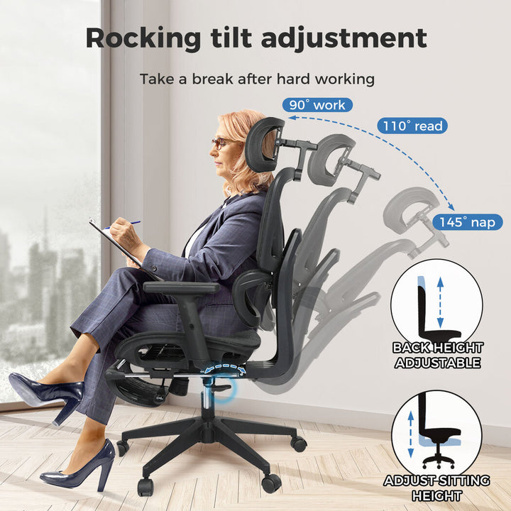 Ergonomic Office Chair with Footrest - Black