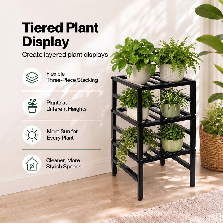 Plant Stand 3 Tier Outdoor Carbon Steel Heavy Duty for Garden Patio Black