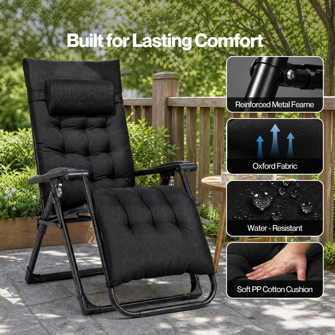 Zero Gravity Chair Lounge Lockable Outdoor Recline Cushion Tray Black