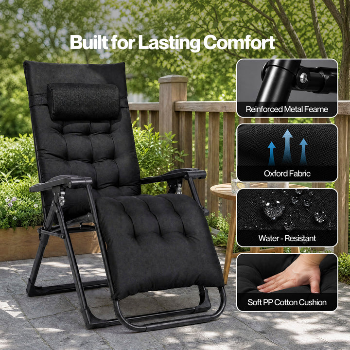 Zero Gravity Chair Lounge Lockable Outdoor Recline Cushion Tray Black