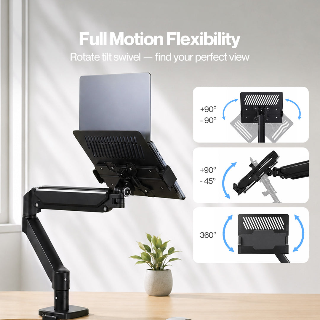 Monitor Arm Tray Mount Laptop Stand Adjustable Rotating for Desk Black
