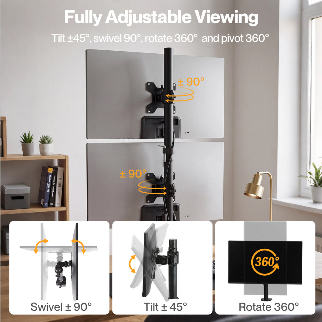 Dual Monitor Arm Adjustable Stand Mount For 13-34 Inch Office Black