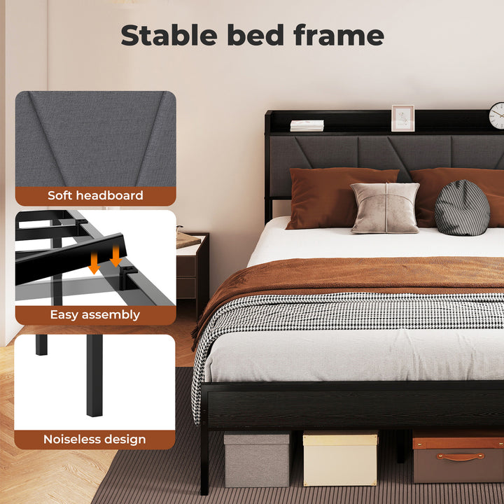 Double Bed Frame Steel Base Mattress Platform Foundation with Headboard