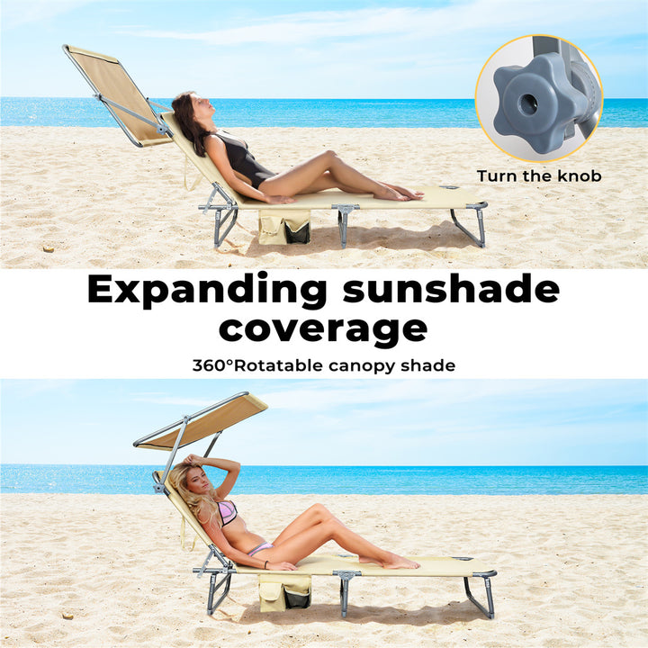 Folding Beach Lounge Chair Portable Sun Lounger Deck Outdoor Khaki