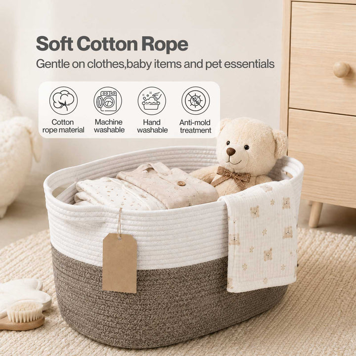 Storage Baskets Laundry Bins 3Pcs Foldable with Handles Cotton Rope Brown