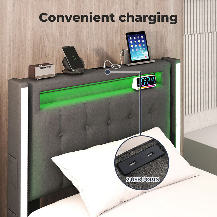 Bed Frame RGB LED Headboard with Drawers