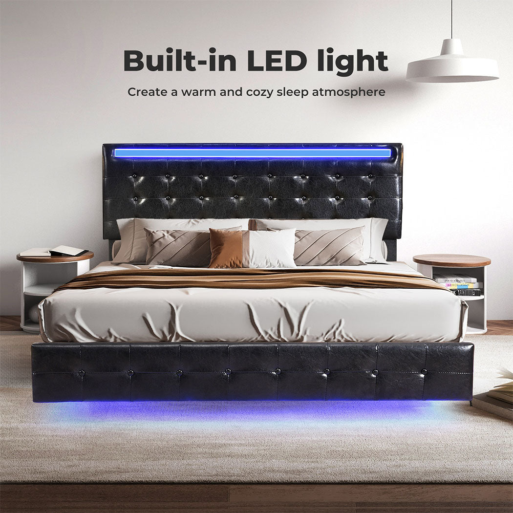 Levede Floating Bed Frame with Headboard and LED Lights Mattress Base - Levede