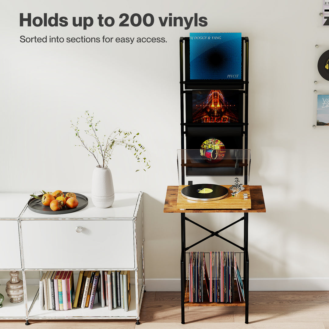 Tall Record Player Stand Vinyl Storage Up to 200 Albums Turntable Rack