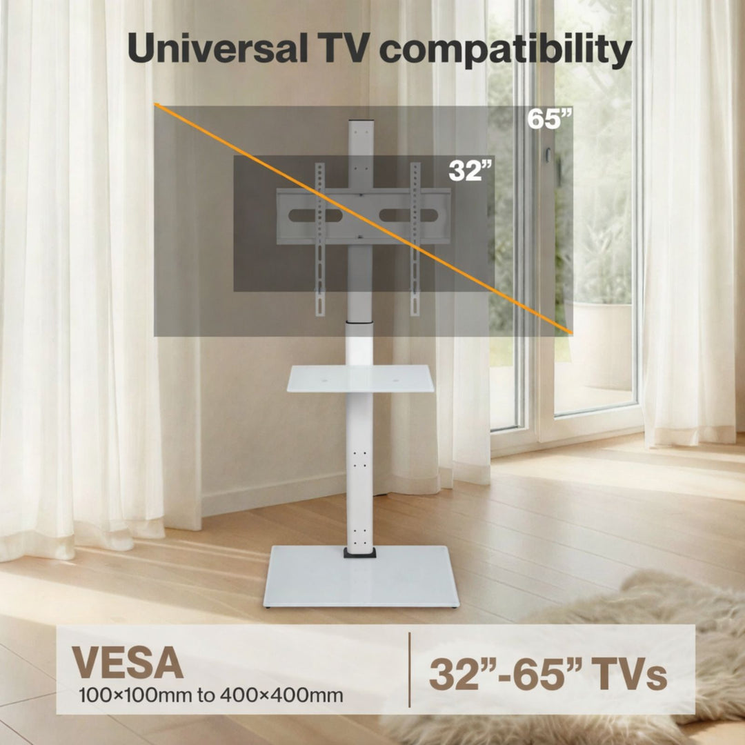 TV Floor Stand 32-65 Inch Universal Swivel Height Adjustable Mount White