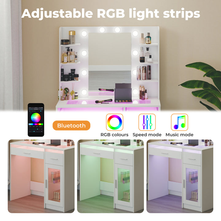 Vanity Desk Makeup Mirror 10 Bulbs Drawers Storage Cabinet Dressing Table