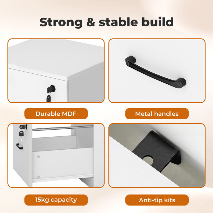 File Cabinet 3 Lockable Drawers Modern Filing Storage Cabinet Home Office