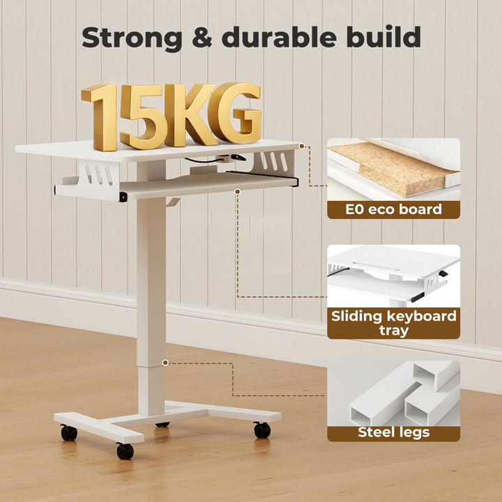 Mobile Standing Desk Adjustable Height Computer Table Keyboard Tray White