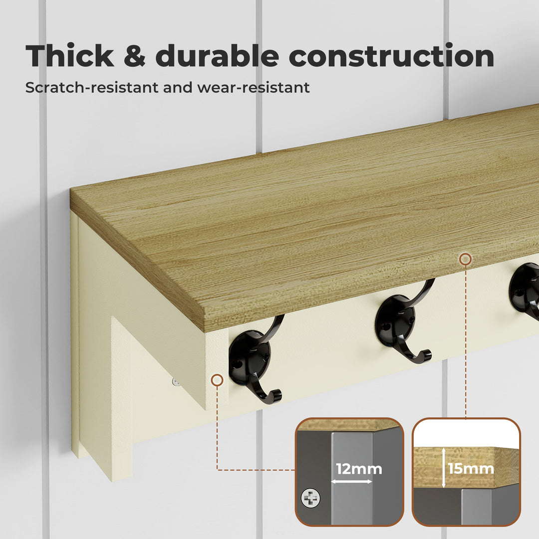Coat Rack Wall Mounted Shelf 7 Double Hooks Storage Entryway Hallway