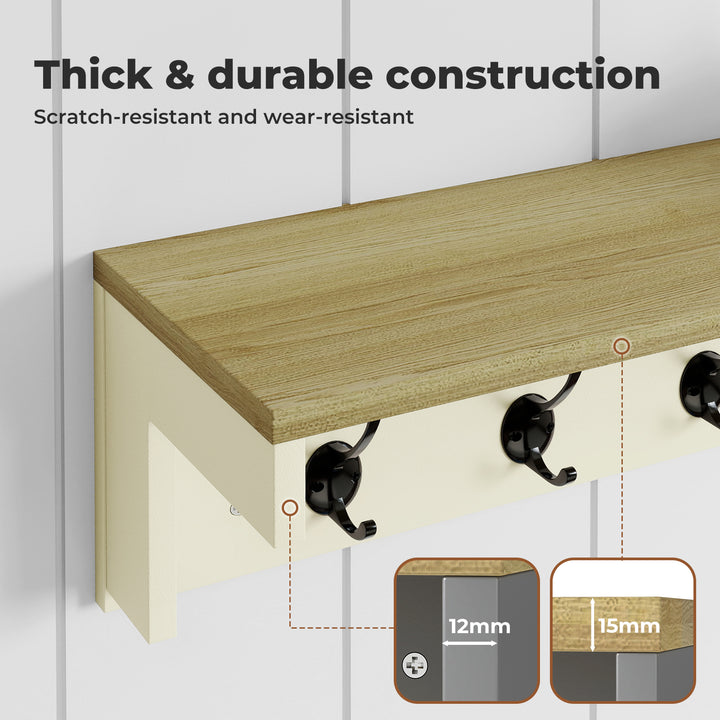 Coat Rack Wall Mounted Shelf 7 Double Hooks Storage Entryway Hallway