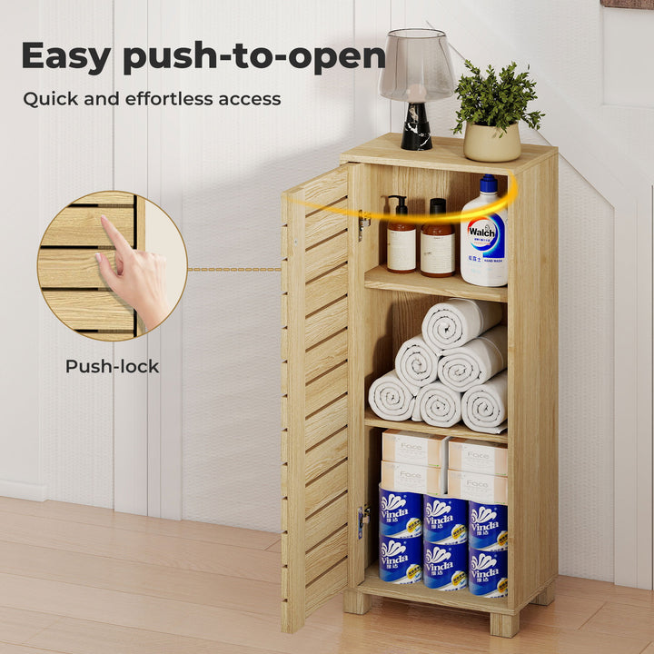 Bathroom Storage Cabinet Handleless Wood Floor Shelf Unit Cupboard Oak