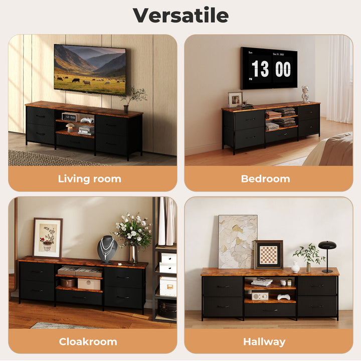 TV Stand Cabinet Entertainment Unit Stand 140cm 5 Drawers Storage Shelves