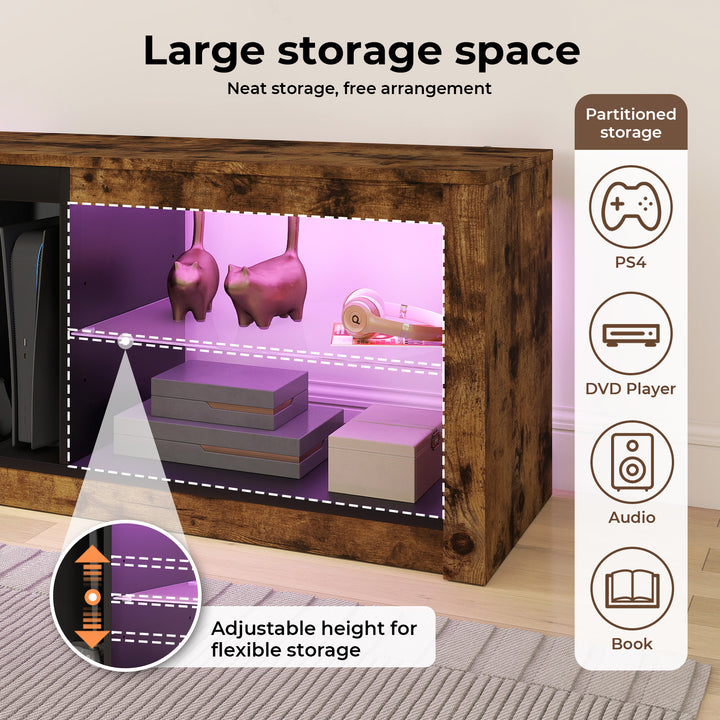 TV Unit Stand Cabinet Glass Display Storage Shelves RGB LED Lights 140cm