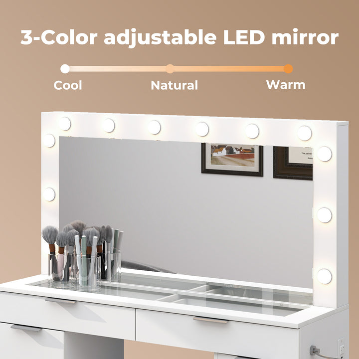 Dressing Table LED Makeup Mirror Stool Set Vanity Desk Cabinet 10 Drawers