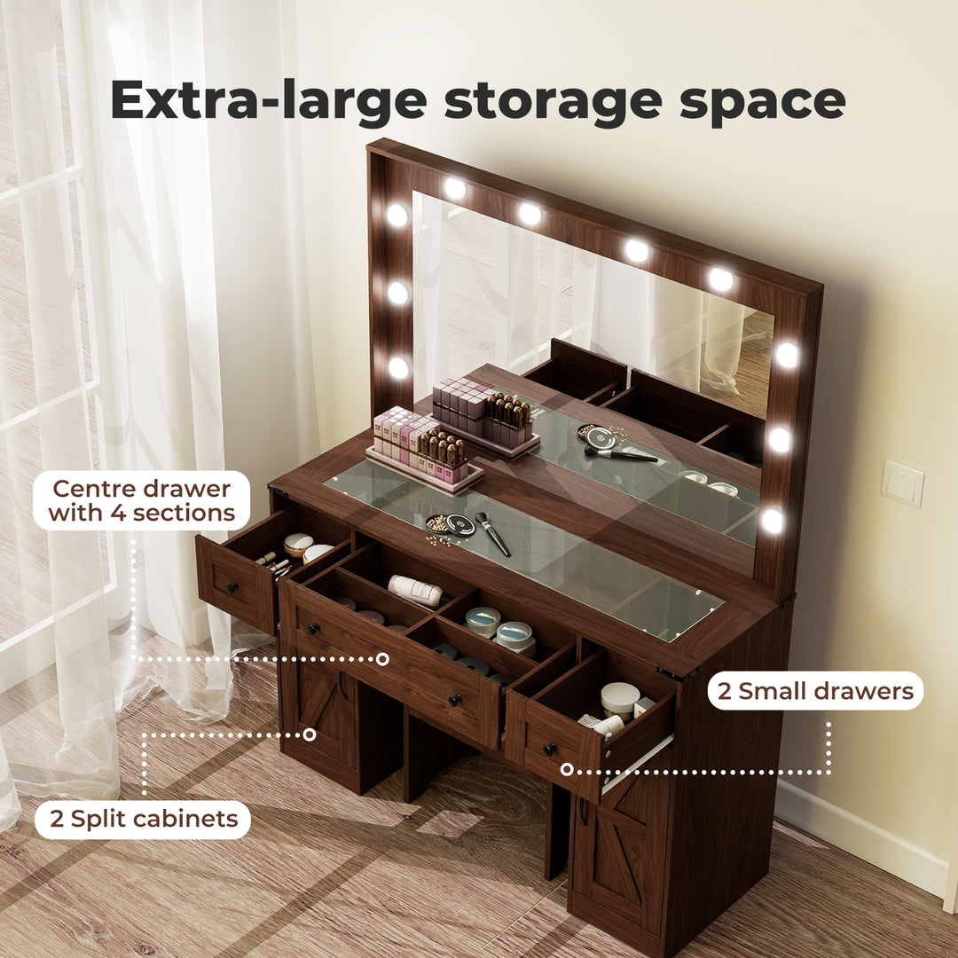 Dressing Table LED Makeup Mirror Stool Set  Vanity Desk Cabinet 3 Drawers