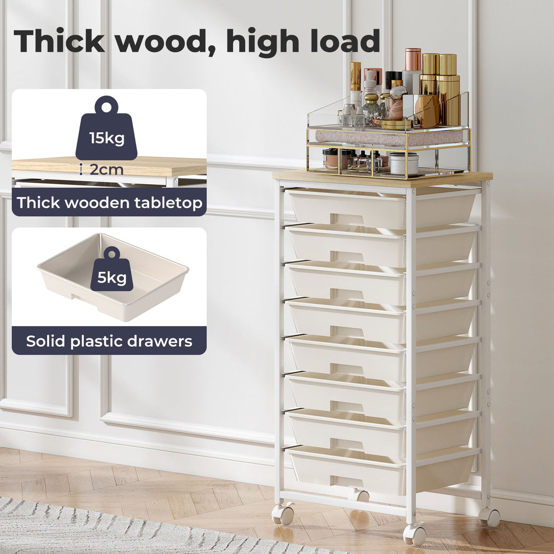 8 Drawers Storage Trolley Utility Cart Plastic Mobile Organiser Unit