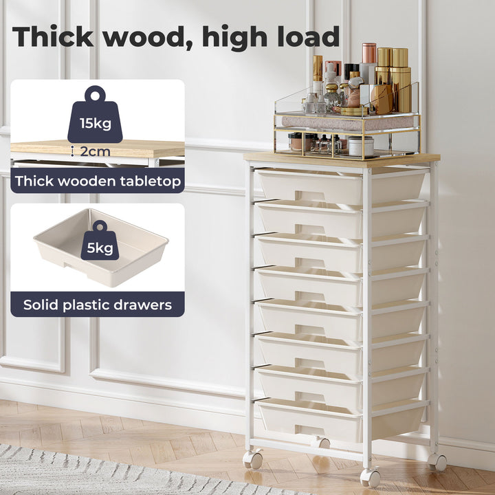 8 Drawers Storage Trolley Utility Cart Plastic Mobile Organiser Unit