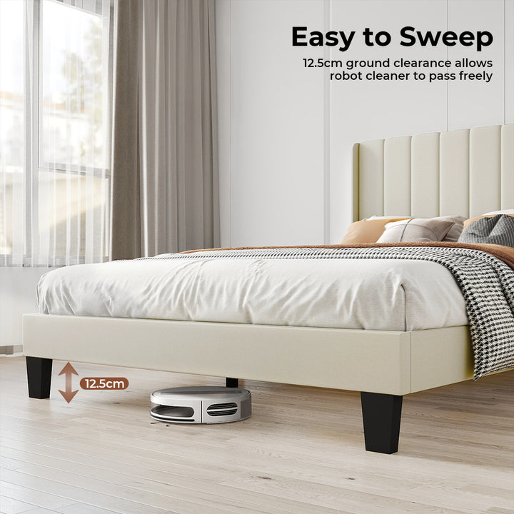 Metal Wooden Bed Frame Double Panel Plush Upholstered Mattress Platform