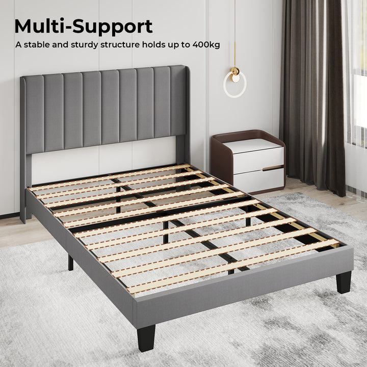 Metal Wooden Bed Frame Queen Panel Plush Upholstered Soft Headboard Grey