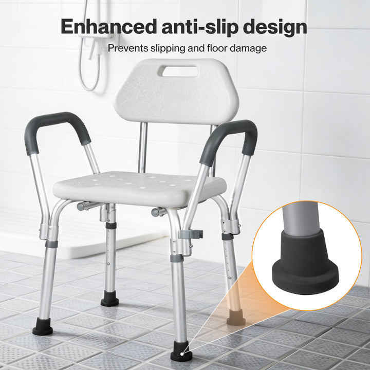 Shower Chair Bath Seat Safety Stool Back Arms Adjustable Height Non-Slip
