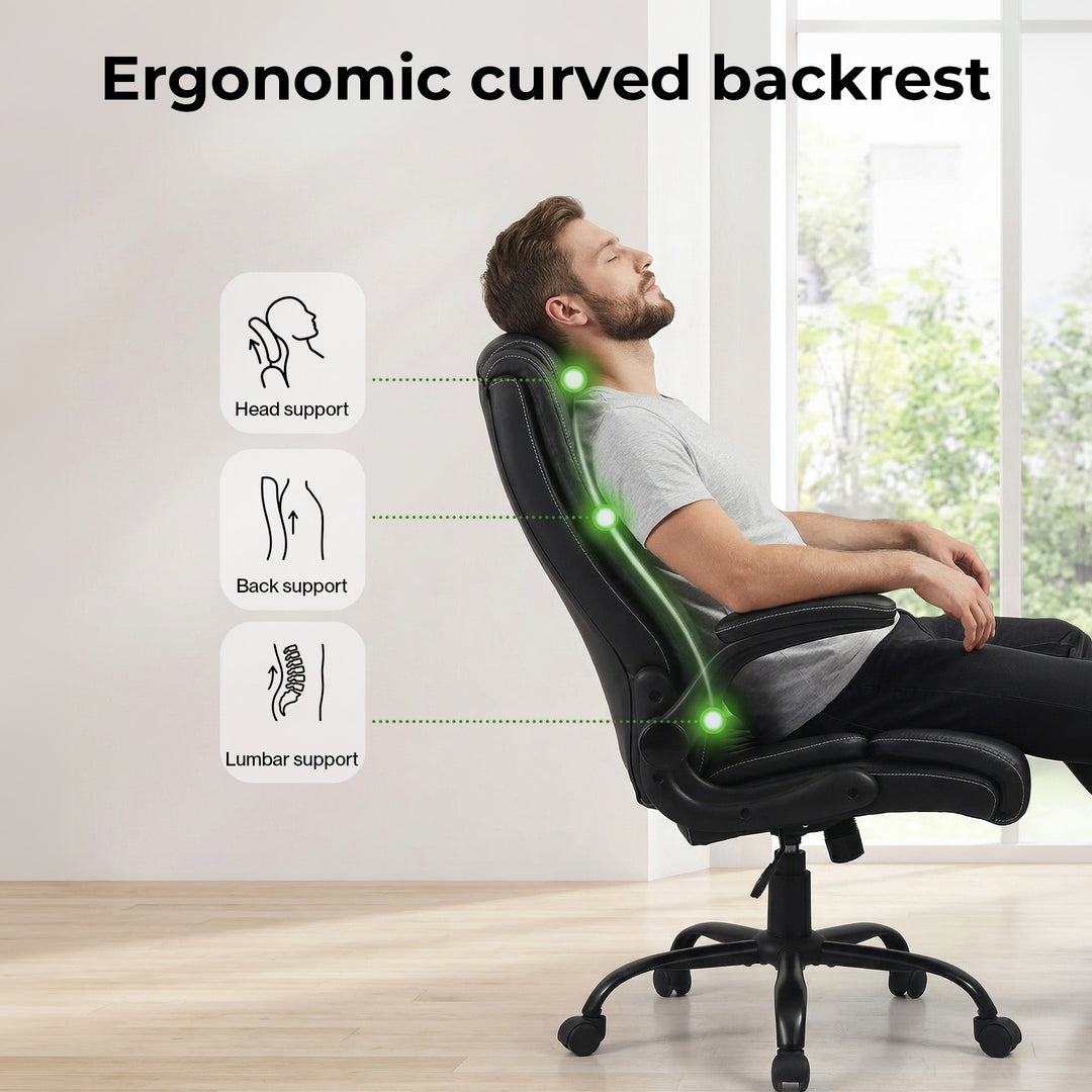 Executive Office Chair Footrest PU Leather Tilt Gaming Work Seat Black