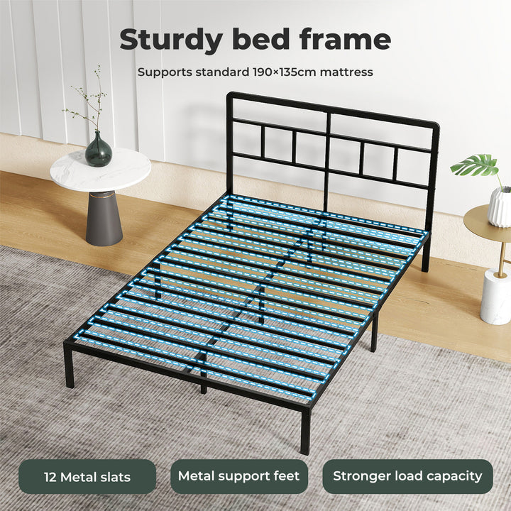 Double Bed Frame Metal Base Platform Headboard Heavy Duty Mass Storage