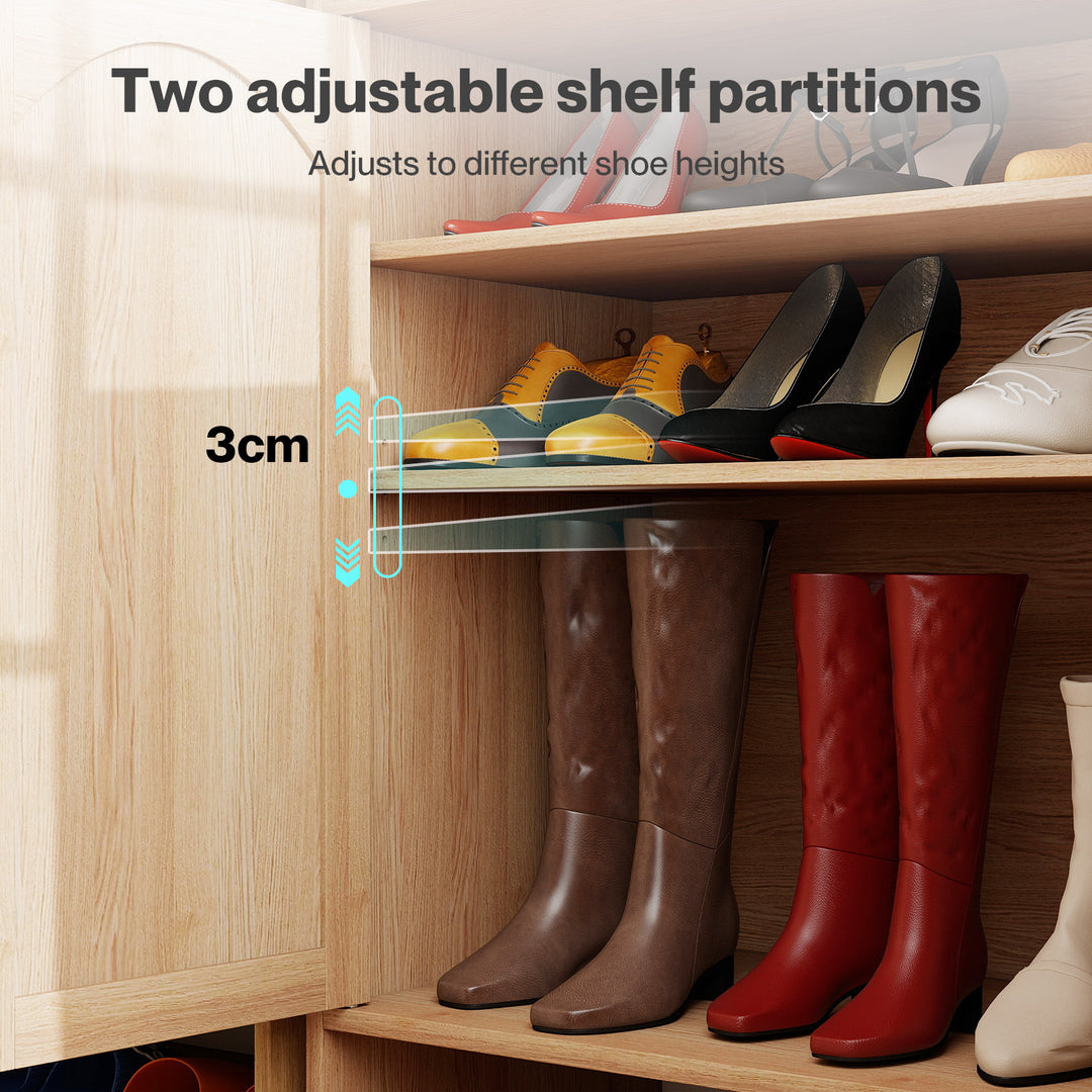 5 Tier Shoe Cabinet Wooden Double Door Storage Rack Organiser Entryway