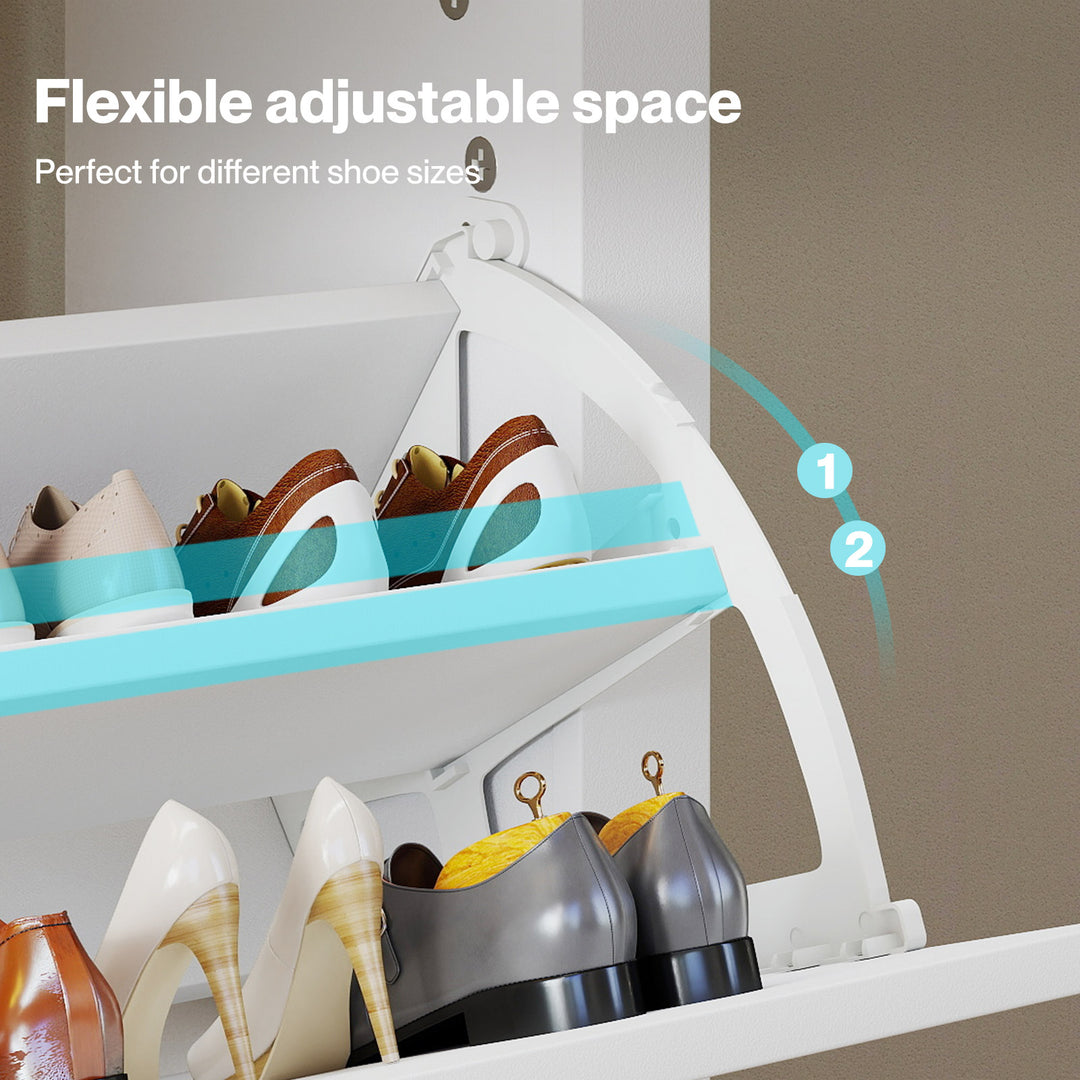 Narrow Shoe Cabinet Organiser Storage Rack Flip-up Drawer 12 Pairs White