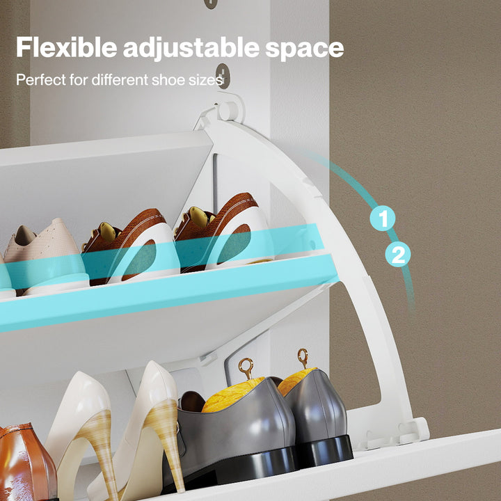 Narrow Shoe Cabinet Organiser Storage Rack Flip-up Drawer 12 Pairs White