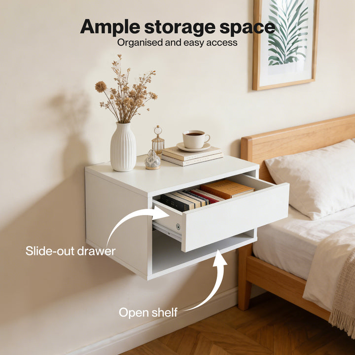 2 Floating Bedside Tables Side Table Storage Nightstand Bedroom Cabinet