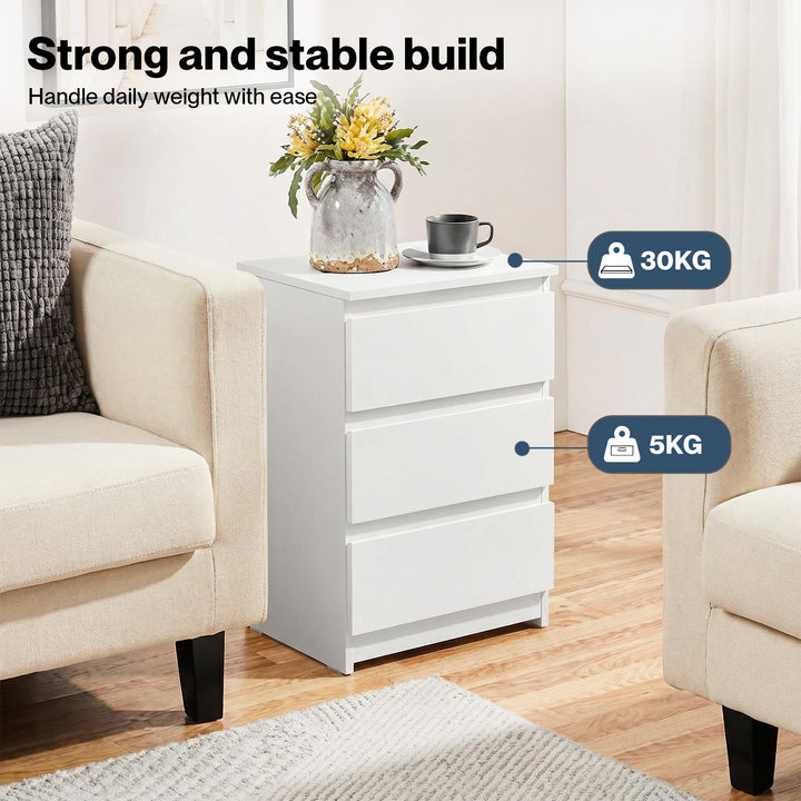 Bedside Table Side Table 3 Drawers Storage Nightstand Bedroom Cabinet