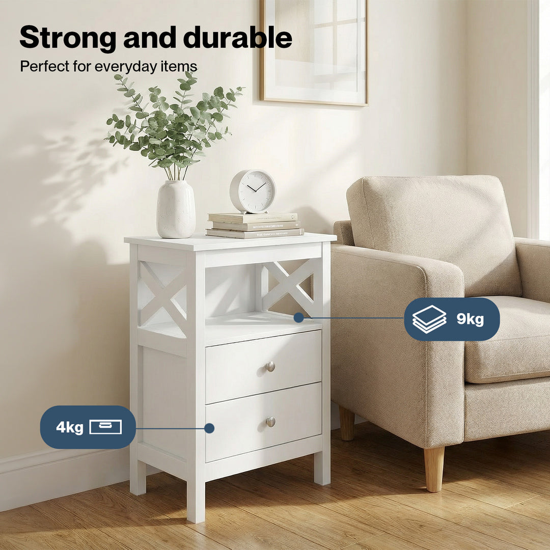 Bedside Table Nightstand Side End Table 2 Drawers Storage Bedroom Cabinet