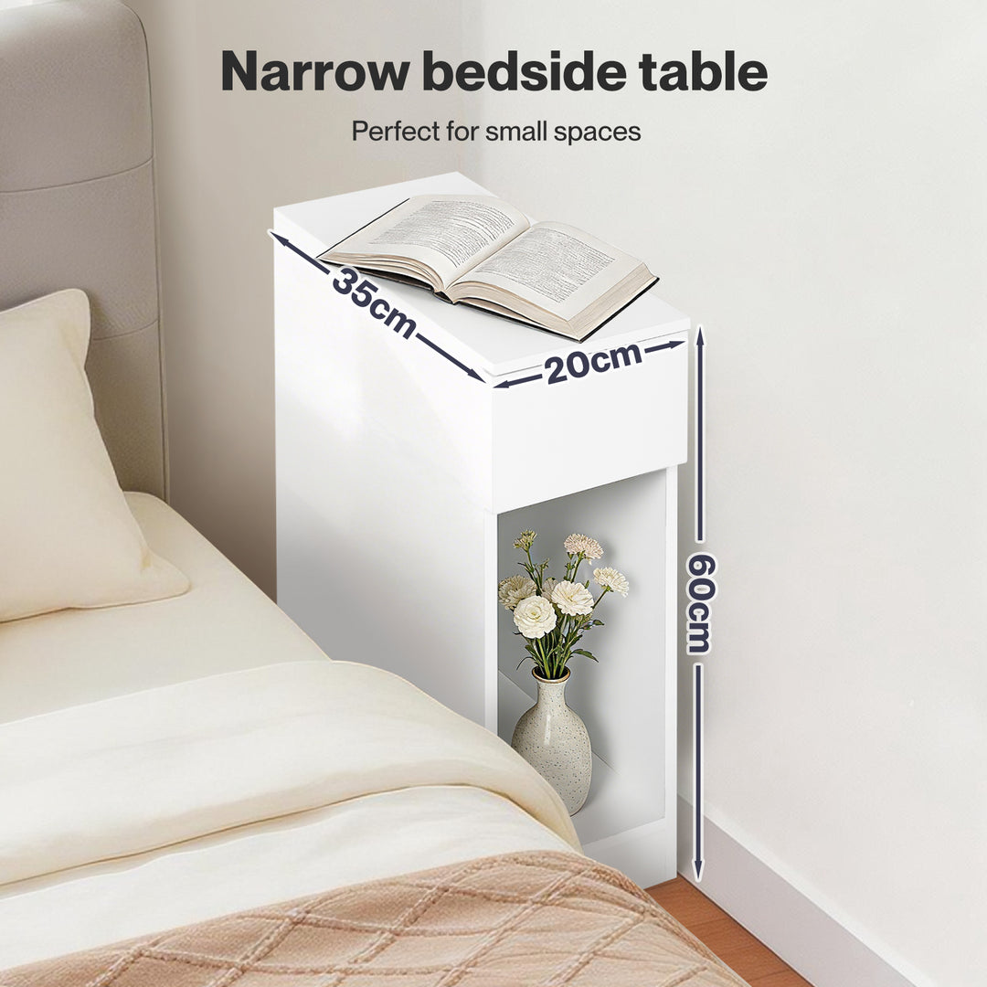 Slim Bedside Table Nightstand Side Table Storage Bedroom Narrow Cabinet