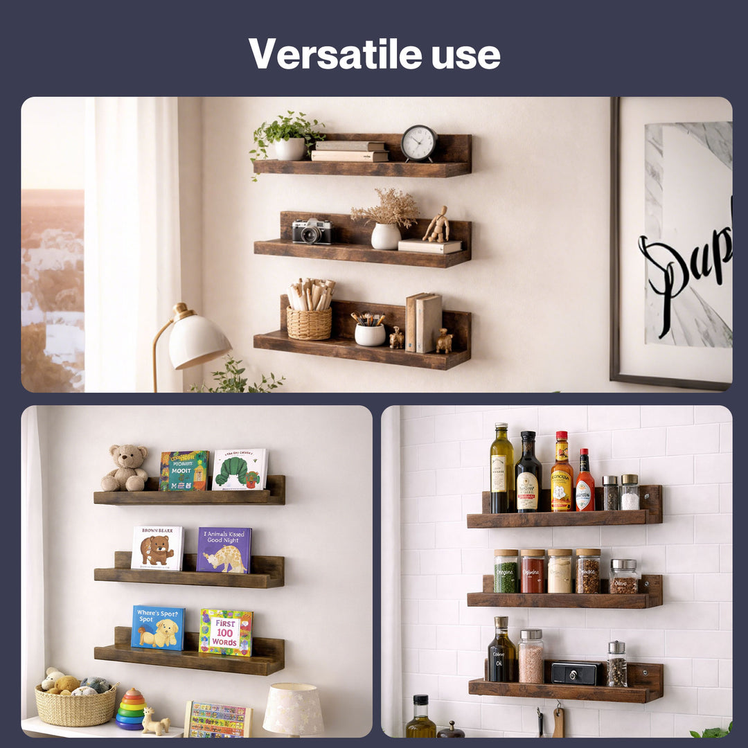 Floating Shelves 3 Pack Wall Mounted Wood Storage Display Rack Room Decor