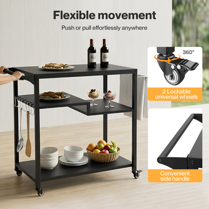 Outdoor Kitchen Cart 3 Tier BBQ Grill Cart Mobile Patio Serving Trolley