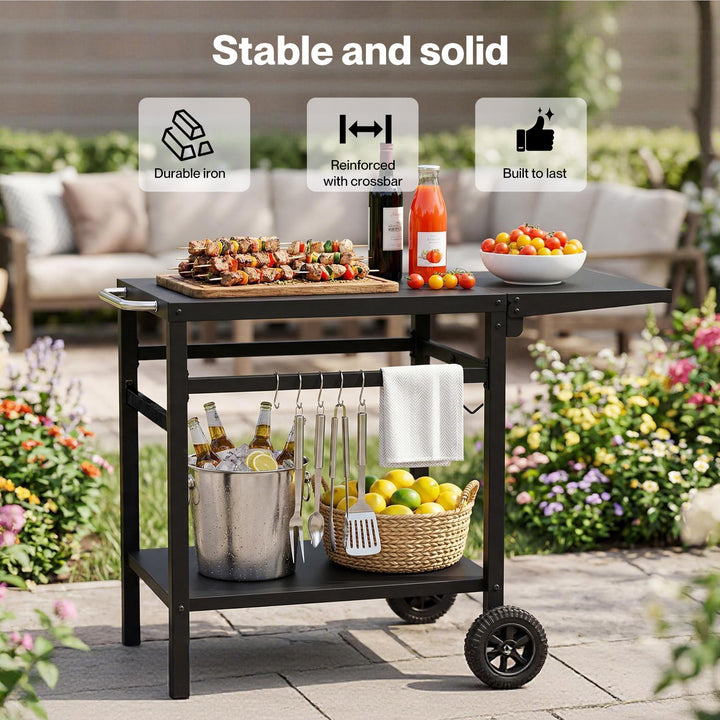 Outdoor Kitchen Cart Mobile Foldable Food Prep BBQ Grill Dining Table