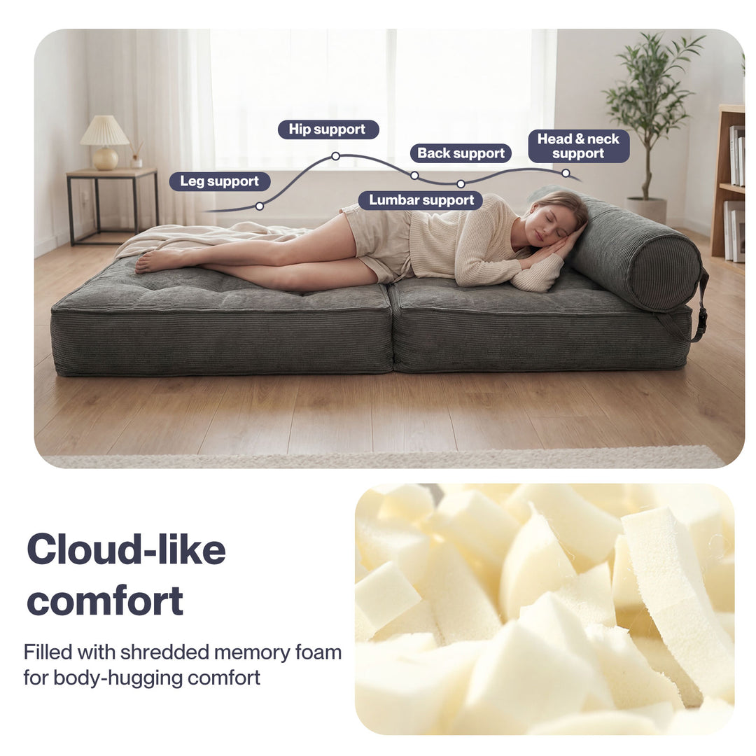 Convertible Sofa Bed Foldable Single Sleeper Bed Compact Living Room Grey